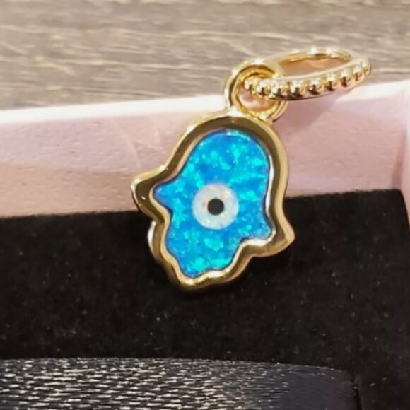 AUTH PANDORA Moments Opalescent Blue Hamsa Hand Dangle Charm 762699C01 - Picture 5 of 16